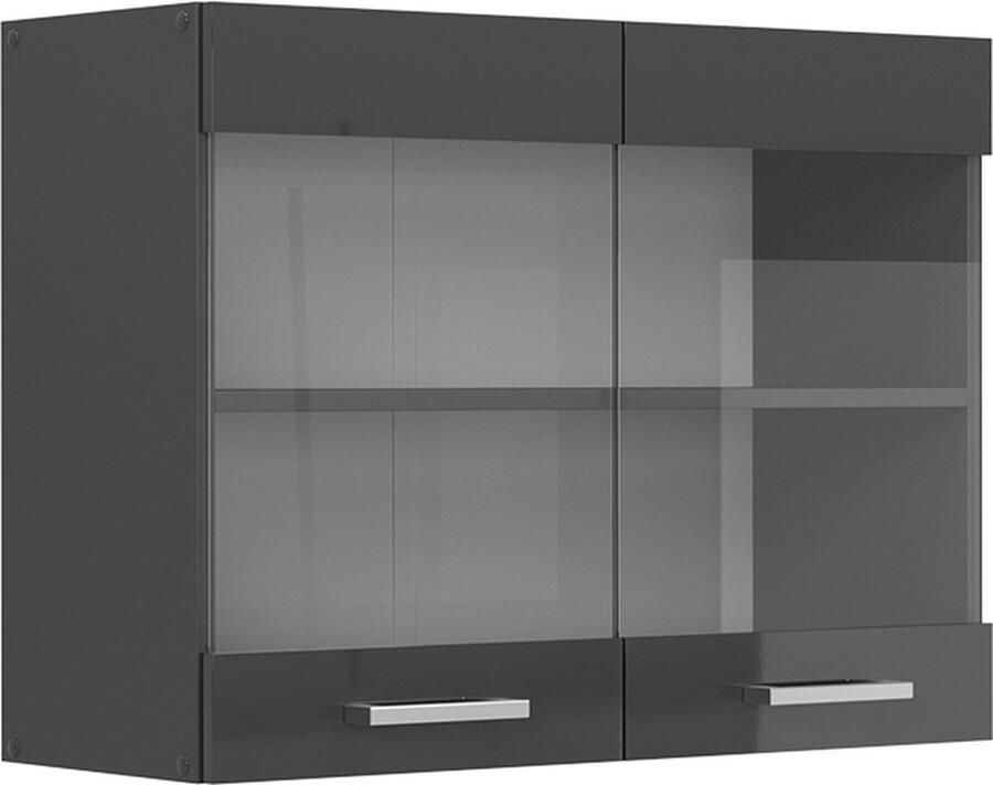 Vicco R-Line Keuken Glazen keukenkast – 80 cm Antraciet Hoogglans