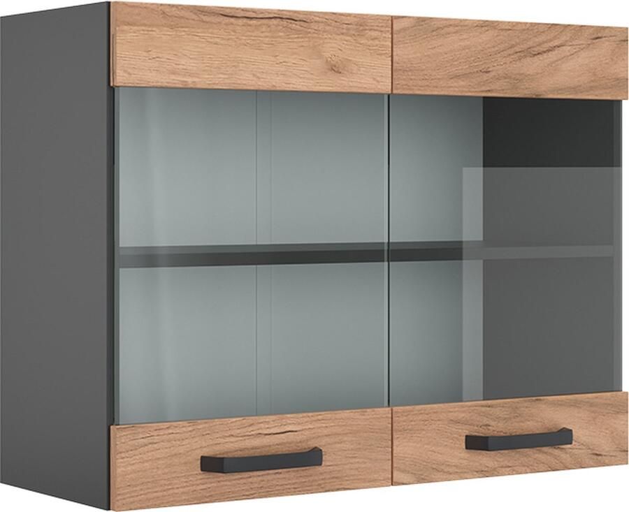 Vicco R-Line Keuken Glazen keukenkast – 80 cm Krachtige eik goud