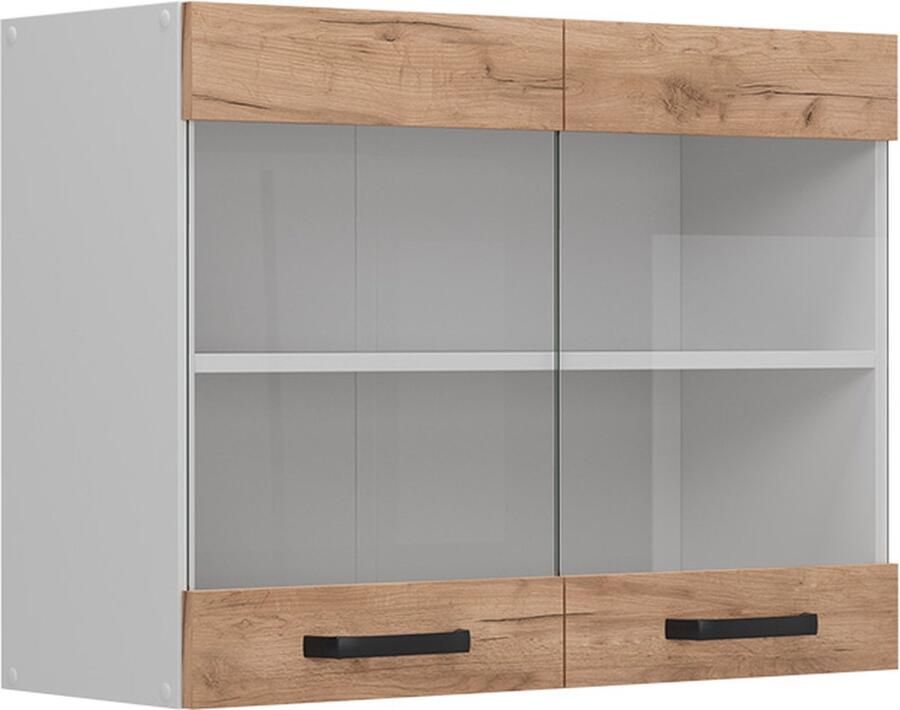 Vicco R-Line Keuken Glazen keukenkast – 80 cm Krachtige eik goud