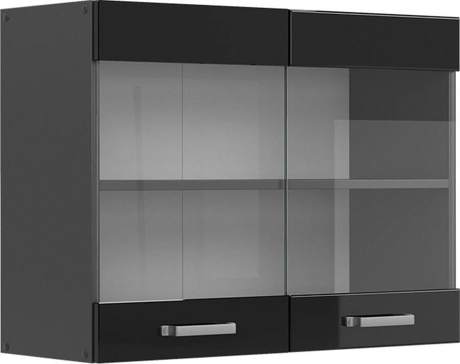Vicco R-Line Keuken Glazen keukenkast – 80 cm Zwart hoogglans
