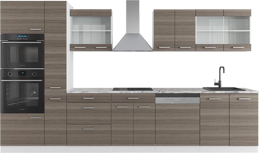 Vicco R-Line Complete keukeneenheid – 350 cm met hoge kast zonder werkblad Edel grijs wit met hoge kast zonder werkblad