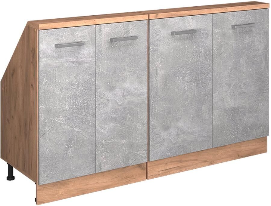 Vicco R-Line Keukenkast voor schuine wand – 140 cm Set van 2 Beton gouden eik