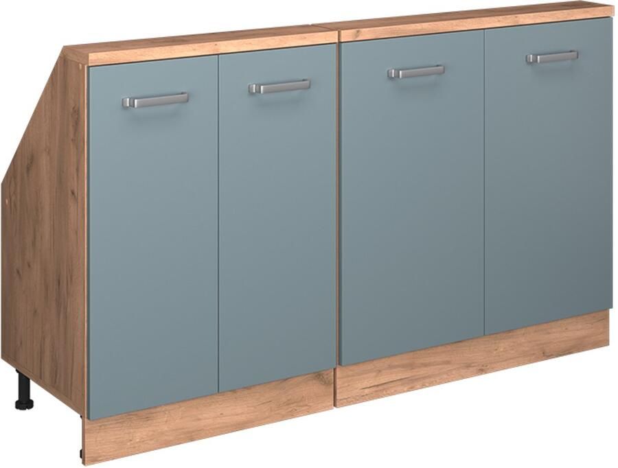 Vicco R-Line Keukenkast voor schuine wand – 140 cm Set van 2 Blauw-grijs gouden eik