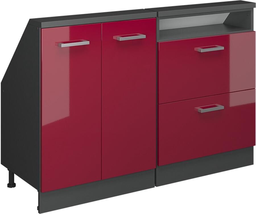 Vicco R-Line Keukenkast voor schuine wand – 140 cm Set van 2 Rood hoogglans antraciet