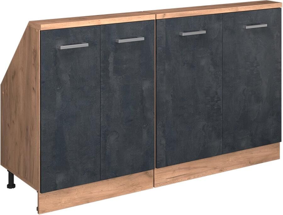 Vicco R-Line Keukenkast voor schuine wand – 140 cm Set van 2 Zwart beton goud eiken