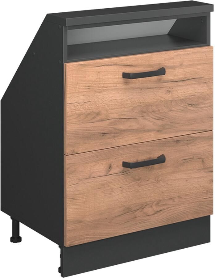 Vicco R-Line Keukenkast voor schuine wand – 60 cm met 2 laden Eik goud antraciet