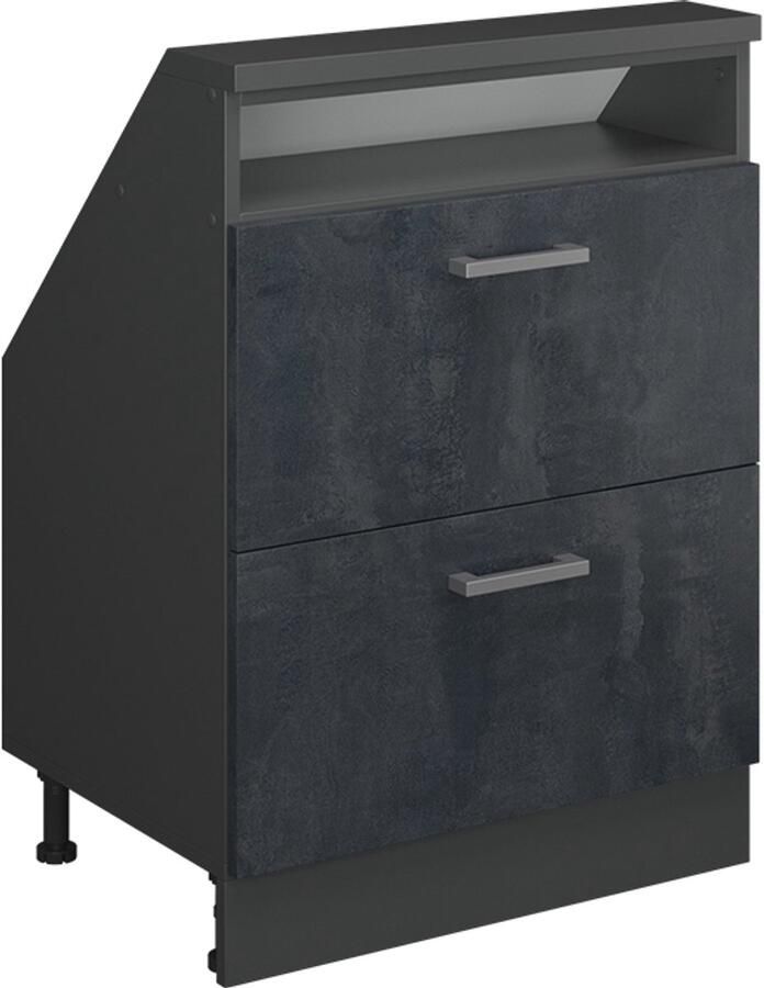 Vicco R-Line Keukenkast voor schuine wand – 60 cm met 2 laden Zwart beton antraciet