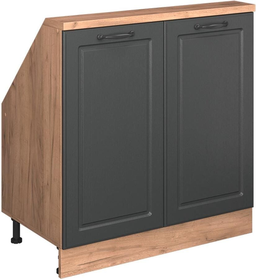 Vicco R-Line Keukenkast voor schuine wand – 80 cm met 2 deuren Antraciet Landhuis Goud Kraft Eik