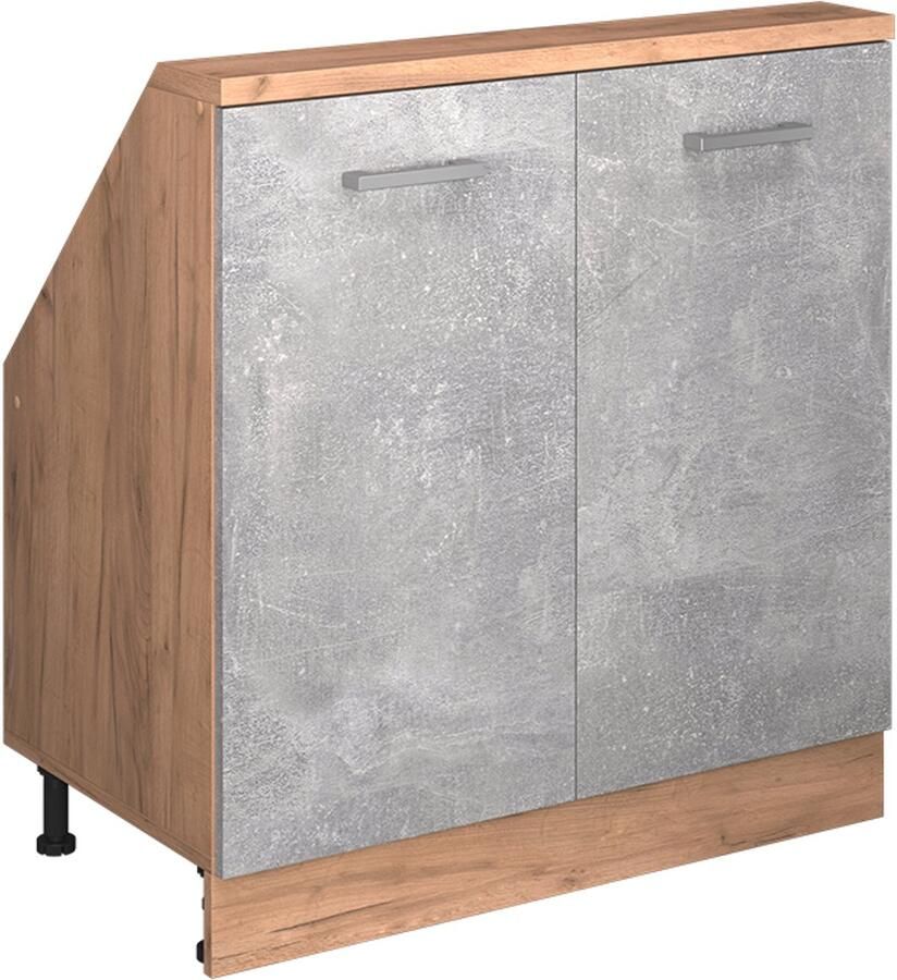 Vicco R-Line Keukenkast voor schuine wand – 80 cm met 2 deuren Beton gouden eik