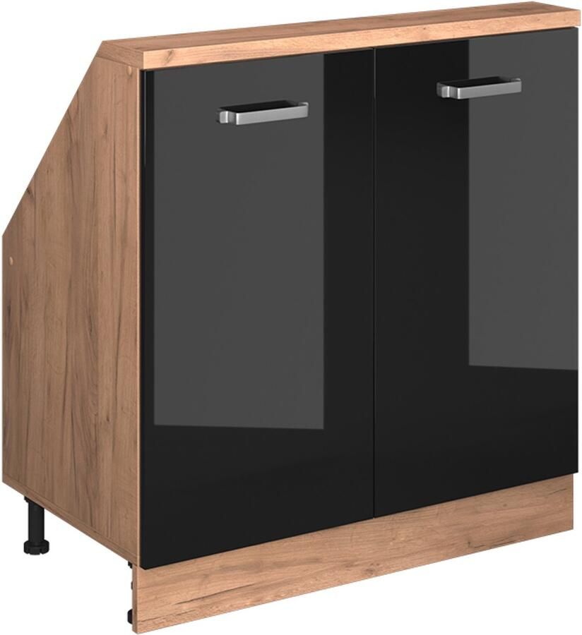 Vicco R-Line Keukenkast voor schuine wand – 80 cm met 2 deuren Eiken hoogglans zwart goud