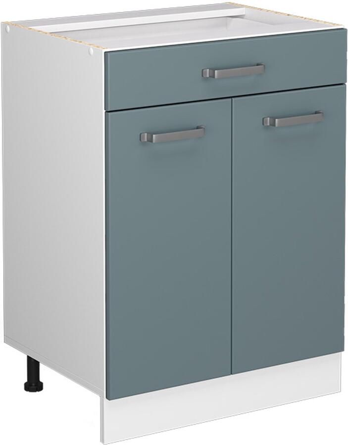 Vicco R-Line Keuken Keukenonderkast – 60 cm met lade met marmeren werkblad Blauw-grijs met lade met marmeren werkblad