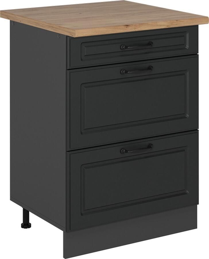 Vicco R-Line Keuken Keukenonderkast – 60 cm met laden WB Eik Antraciet landhuis met laden WB Eik