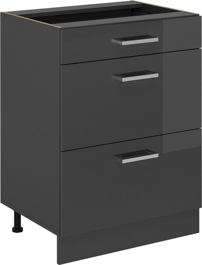 Vicco R-Line Keuken Keukenonderkast – 60 cm met laden zonder werkblad Antraciet Hoogglans met laden zonder werkblad