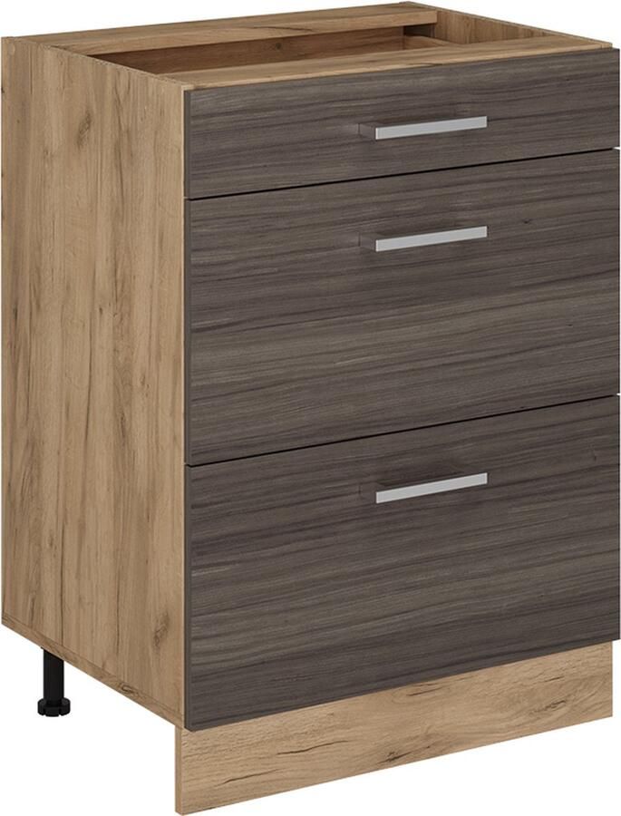 Vicco R-Line Keuken Keukenonderkast – 60 cm met laden zonder werkblad Edel grijs met laden zonder werkblad