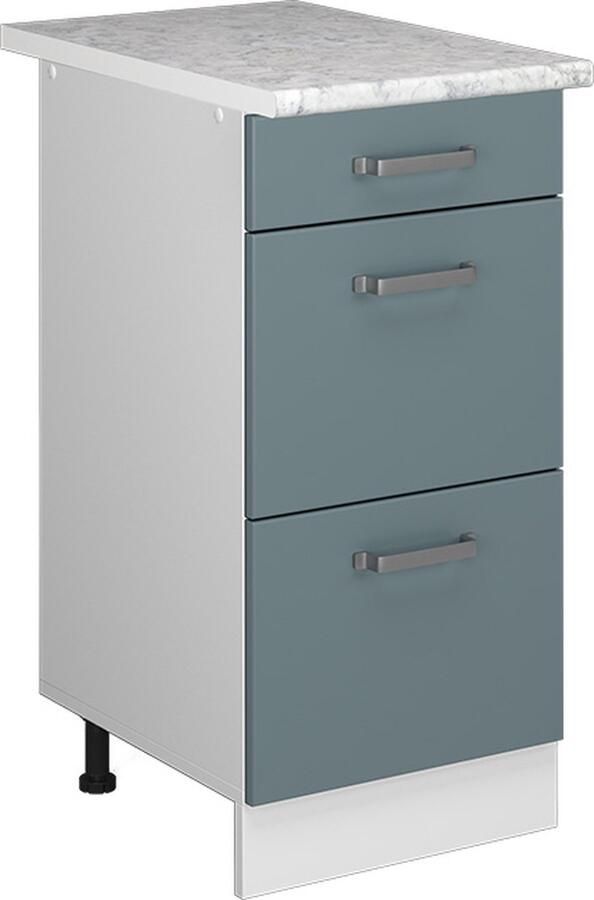 Vicco R-Line Keuken Keukenonderkast – 40 cm met laden met marmeren werkblad Blauw-grijs met laden met marmeren werkblad