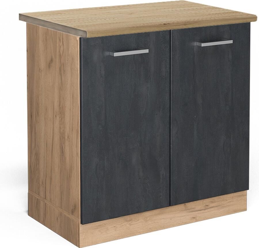Vicco Wastafelkast R-Line Zwart beton Krachtige eik goud 80 cm WB Eik