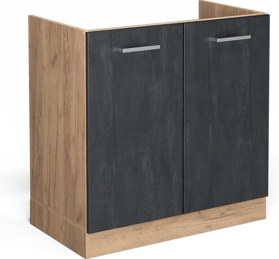 Vicco R-Line Keuken Wastafelkast – 80 cm zonder werkblad Zwart beton zonder werkblad