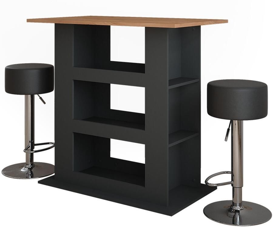 Vicco Repose Bartafel set – 110 x 65 cm met 2 barkrukken Eik goud antraciet