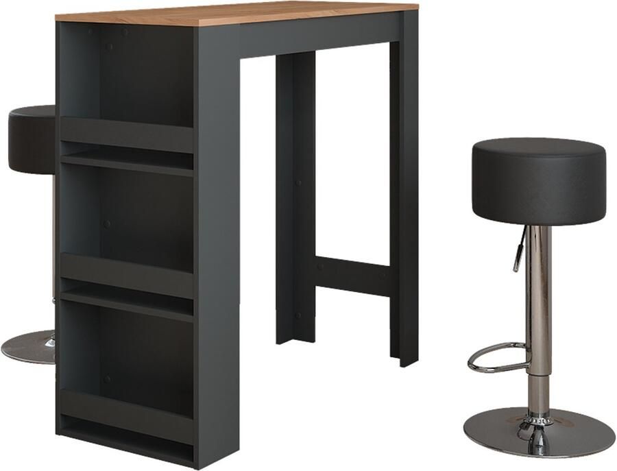 Vicco Repose Bartafel set – 45 x 110 cm met 2 barkrukken Antraciet gouden eik