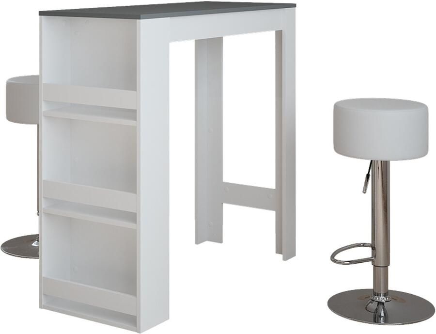 Vicco Repose Bartafel set – 45 x 110 cm met 2 barkrukken Wit antraciet