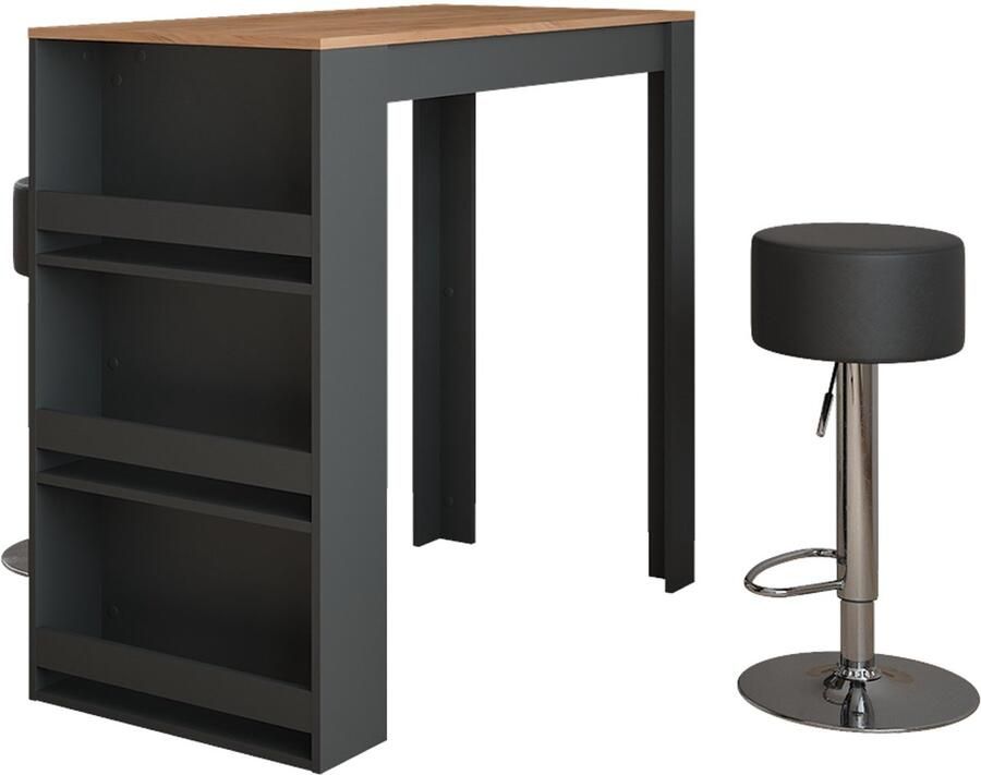 Vicco Repose Bartafel set – 57 x 117 cm met 2 barkrukken Eik goud antraciet