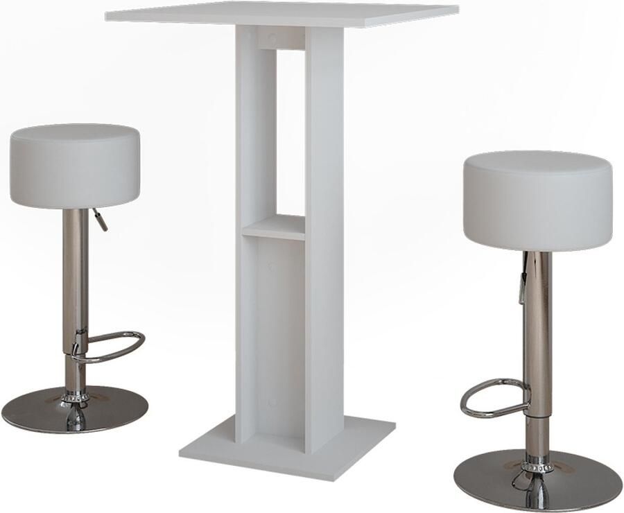 Vicco Repose Bartafel set – 65 x 65 cm met 2 barkrukken Wit