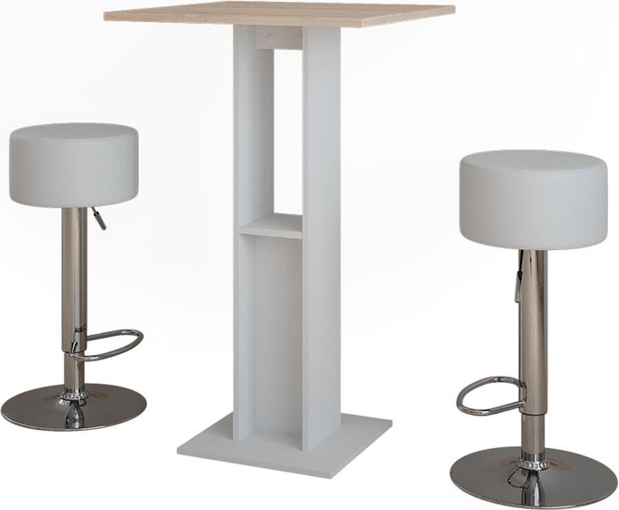 Vicco Repose Bartafel set – 65 x 65 cm met 2 barkrukken Wit Sonoma