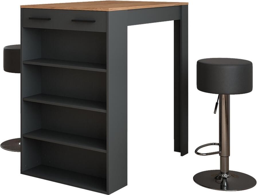 Vicco Repose Bartafel set – 67 x 100 cm met 2 barkrukken Eik goud antraciet