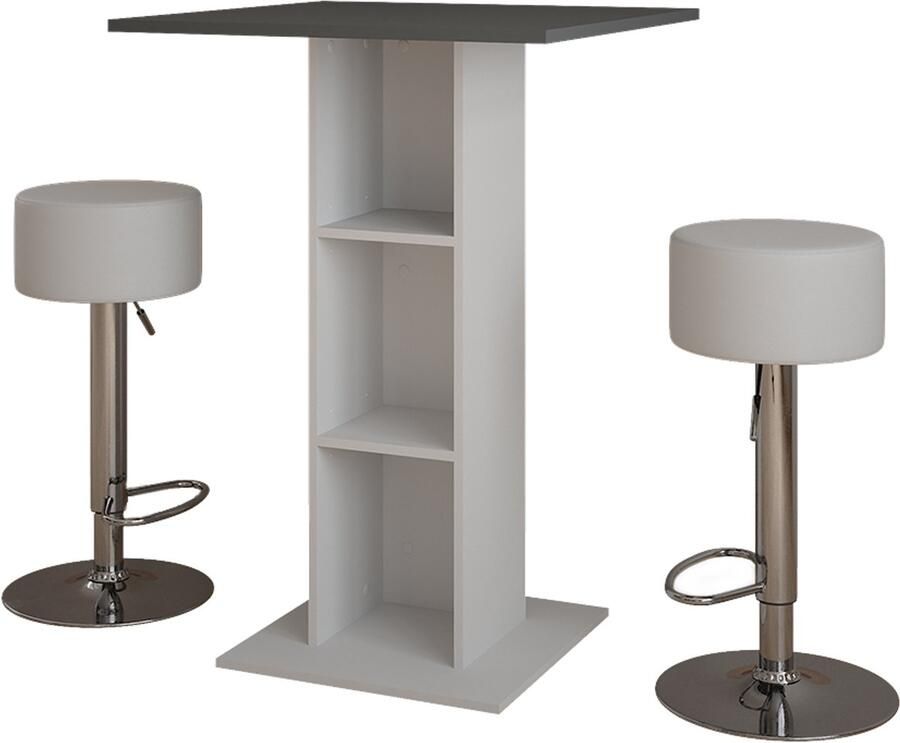 Vicco Repose Bartafel set – 75 x 75 cm met 2 barkrukken Beton Wit