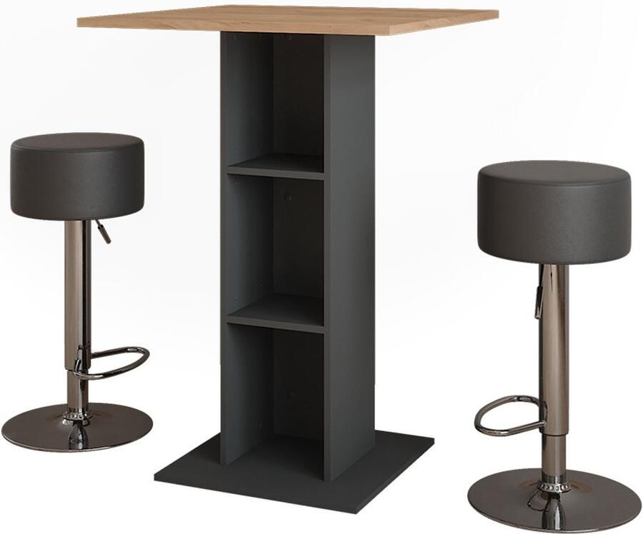 Vicco Repose Bartafel set – 75 x 75 cm met 2 barkrukken Eik goud antraciet
