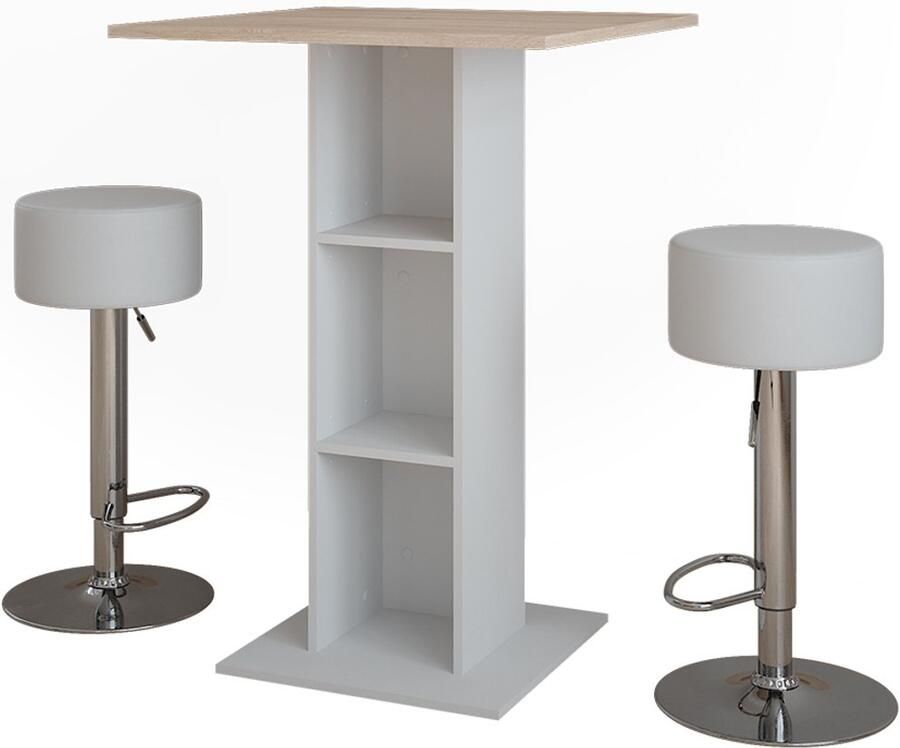 Vicco Repose Bartafel set – 75 x 75 cm met 2 barkrukken Wit Sonoma