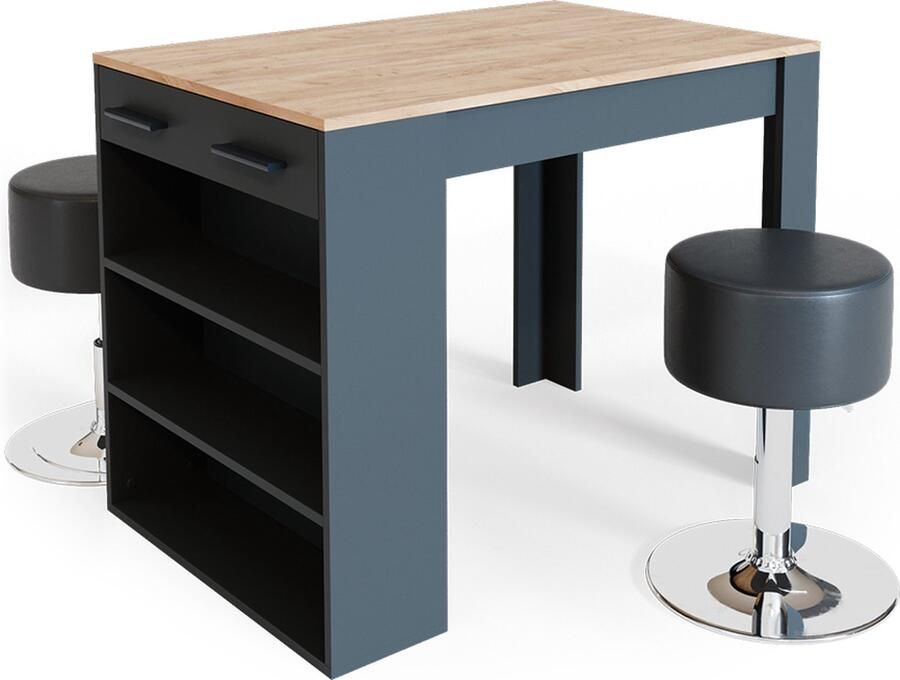 Vicco Bartafel set Repose Antraciet gouden eik Krachtige eik goud 67 x 100 cm met 2 krukken