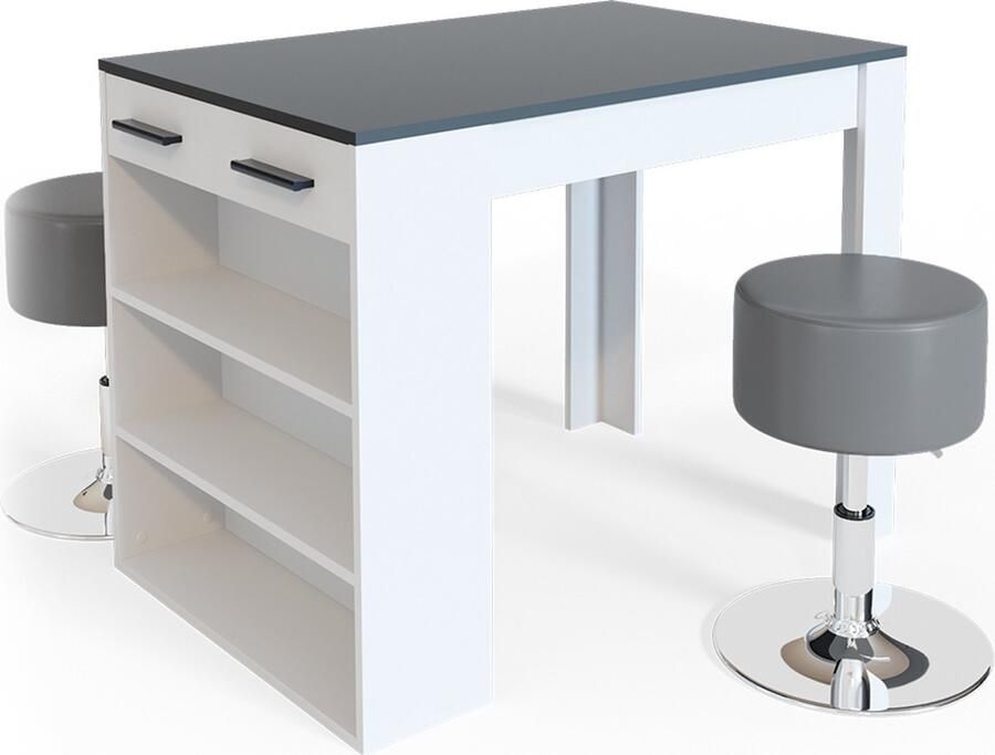 Vicco Repose Eettafel set – 67 x 100 cm met 2 krukken Antraciet wit met 2 krukken