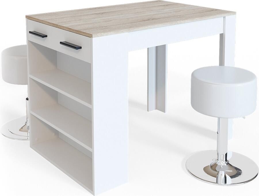 Vicco Repose Eettafel set – 67 x 100 cm met 2 krukken Sonoma Wit met 2 krukken