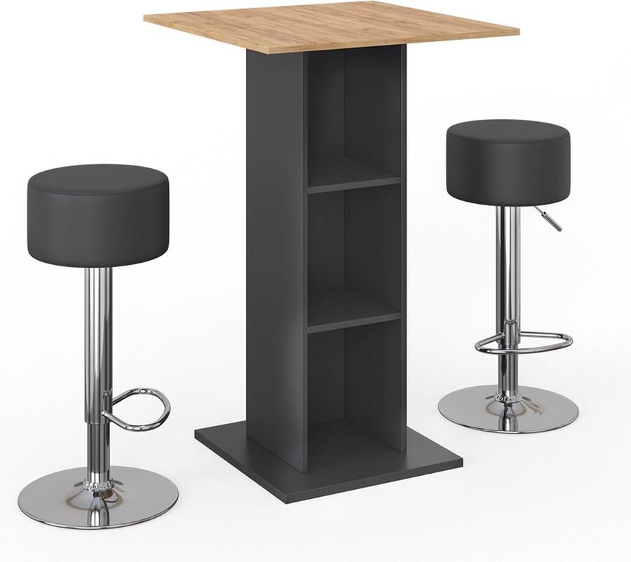 Vicco Rodeo Bartafel set – 70 x 70 cm met 2 barkrukken Antraciet met 2 barkrukken