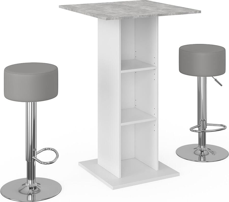 Vicco Rodeo Bartafel set – 70 x 70 cm met 2 barkrukken Beton met 2 barkrukken