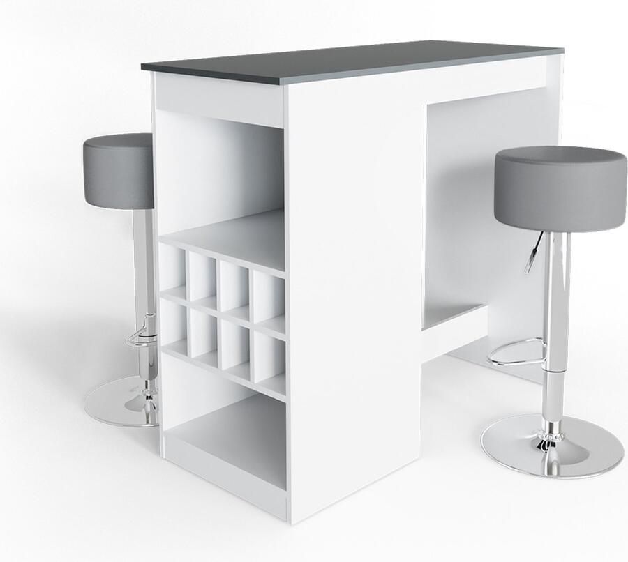 Vicco Ross Bartafel set – 115 x 50 cm met 2 barkrukken Wit antraciet met 2 barkrukken