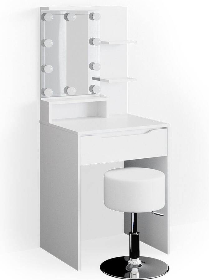Vicco Ruben Make-uptafel set met kruk – 60 cm met LED-verlichting en kruk Wit met LED-verlichting en kruk