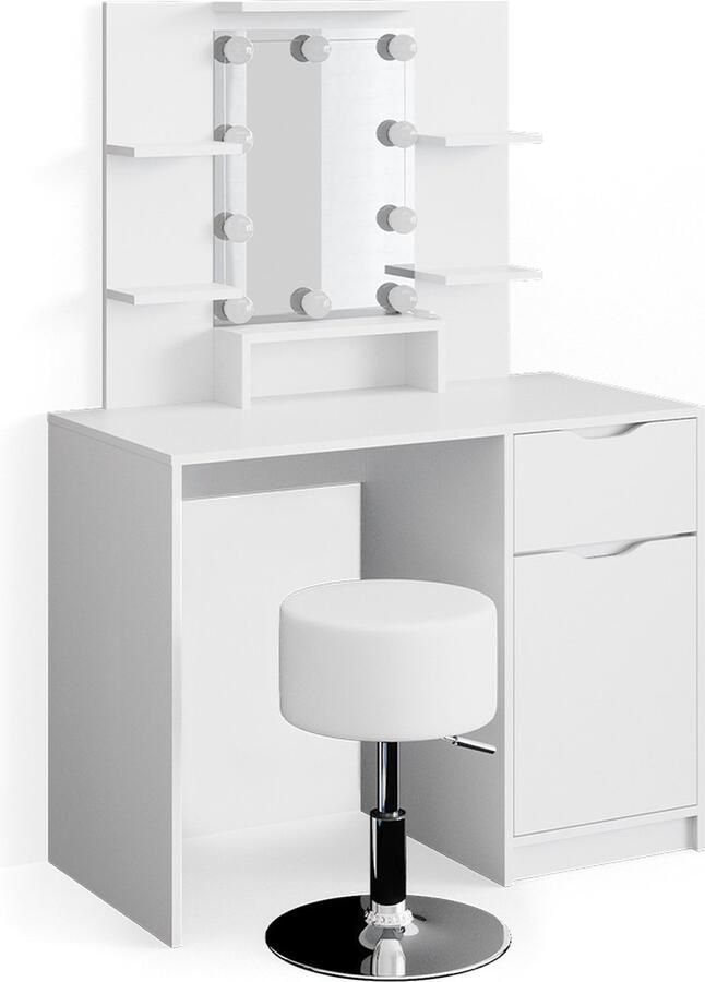 Vicco Ruben Little Make-uptafel set met kruk – 100 cm met LED-verlichting en kruk Wit met LED-verlichting en kruk