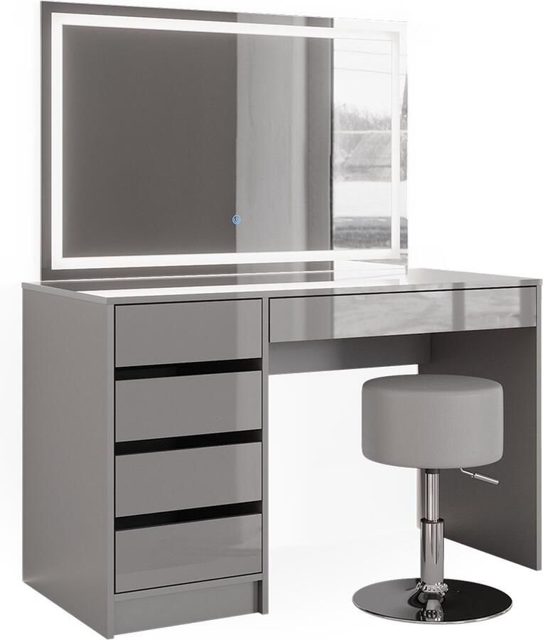 Vicco Sherry Kaptafel – 120 cm met LED-spiegel en kruk Grijs met LED-spiegel en kruk