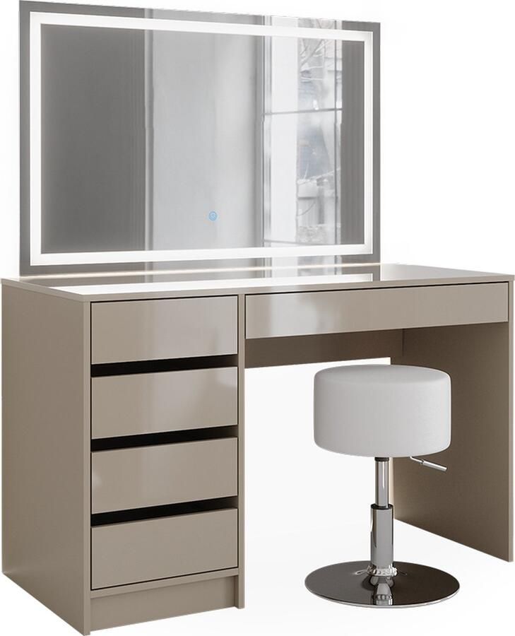 Vicco Sherry Kaptafel – 120 cm met LED-spiegel en kruk Grijs met LED-spiegel en kruk