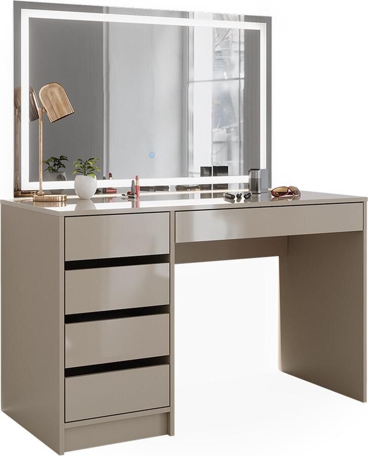 Vicco Sherry Kaptafel – 120 cm met LED-spiegel Grijs hoogglans met LED-spiegel