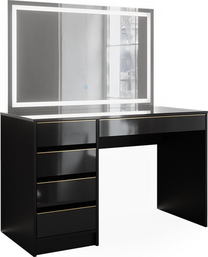 Vicco Sherry Kaptafel – 120 cm met LED-spiegel Zwart goud met LED-spiegel