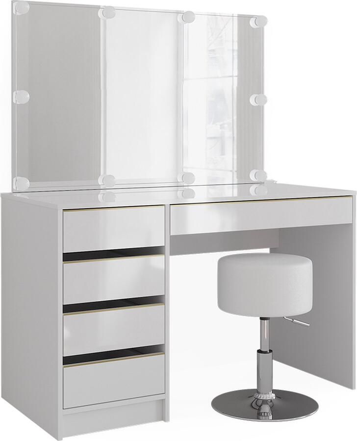 Vicco Sherry Kaptafel – 120 cm met LED-verlichting en kruk Wit Goud met LED-verlichting en kruk