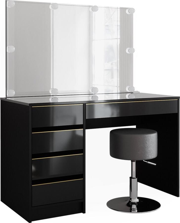 Vicco Sherry Kaptafel – 120 cm met LED-verlichting en kruk Zwart goud met LED-verlichting en kruk