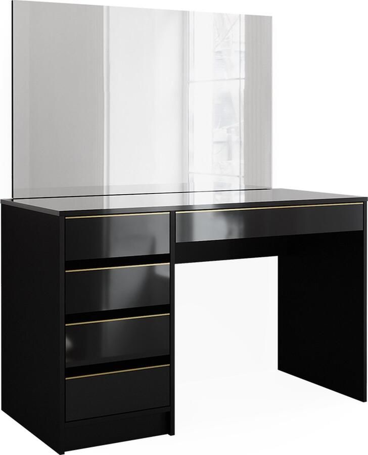 Vicco Sherry Toilettafel – 120 cm met spiegel Zwart goud met spiegel