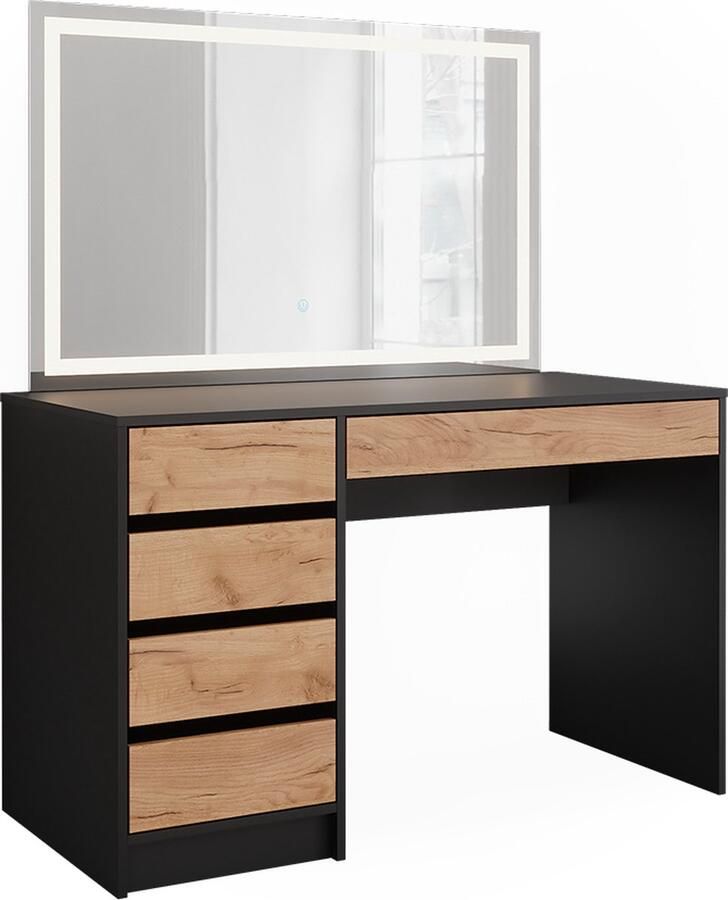 Vicco Sherry Kaptafel – 120 x 75 cm met LED-spiegel Antraciet gouden eik met LED-spiegel