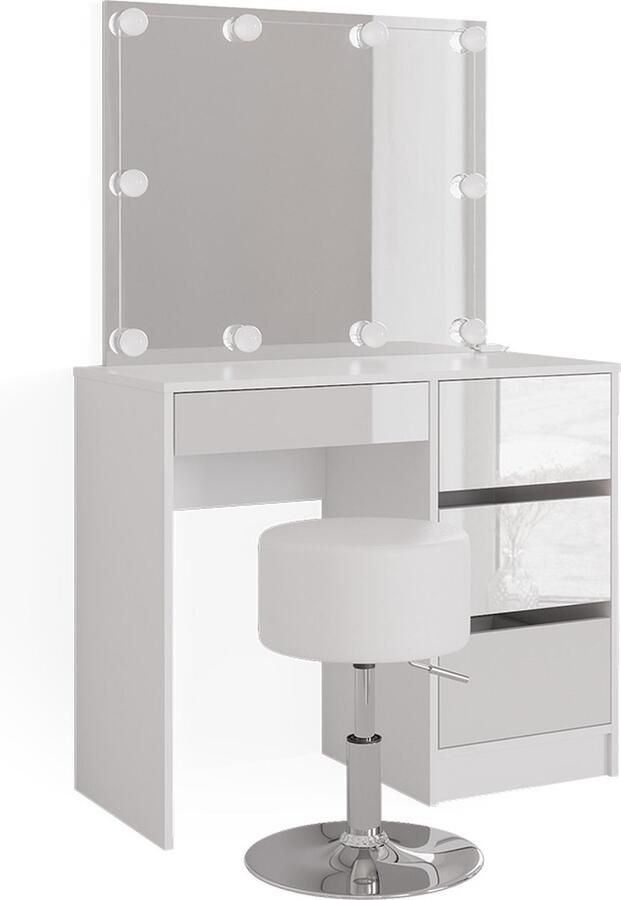 Vicco Sherry Kaptafel – 90 cm met LED-verlichting en kruk Wit met LED-verlichting en kruk