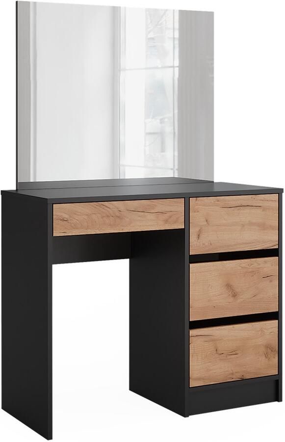 Vicco Sherry Toilettafel – 90 cm met spiegel Antraciet gouden eik met spiegel