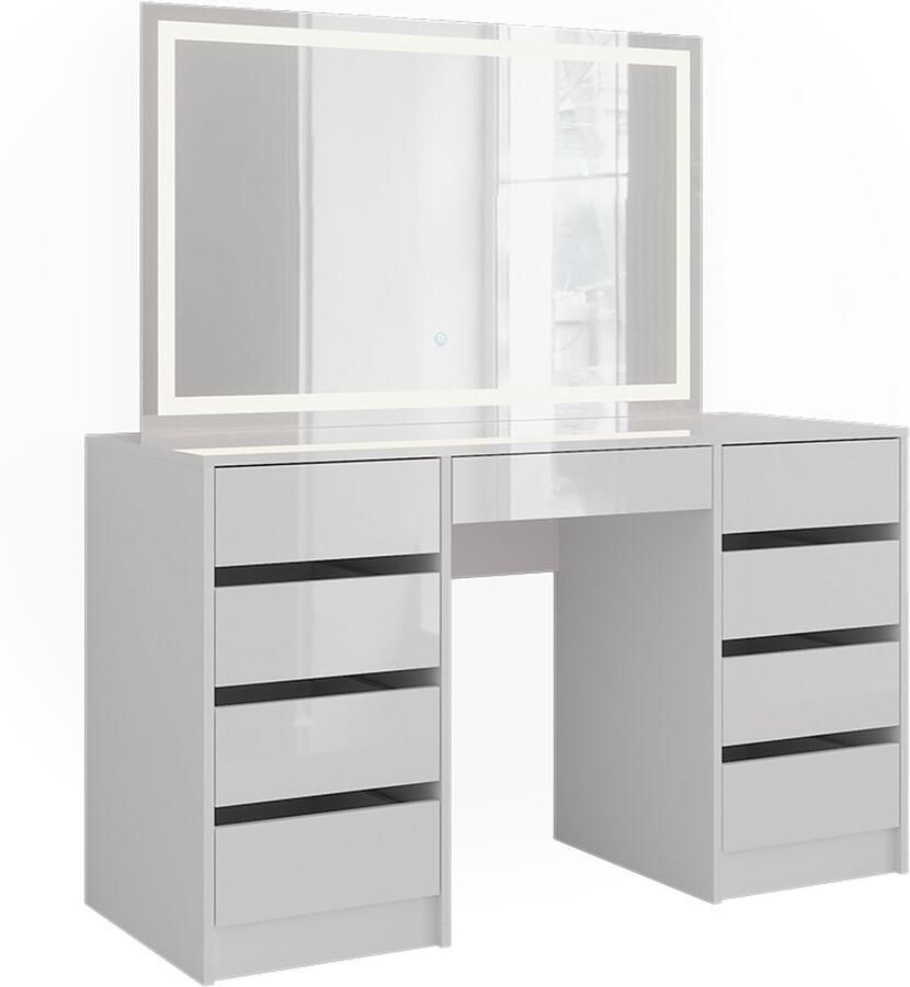 Vicco Sherry Kaptafel met licht – 128.2 cm met LED-spiegel Wit wit hoogglans